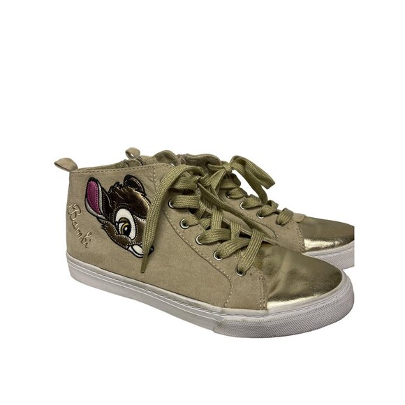 Gap X Disney Bambi Sneakers Gold Side Zip Tie High Shoes Canvas Size 5 - Picture 1 of 9